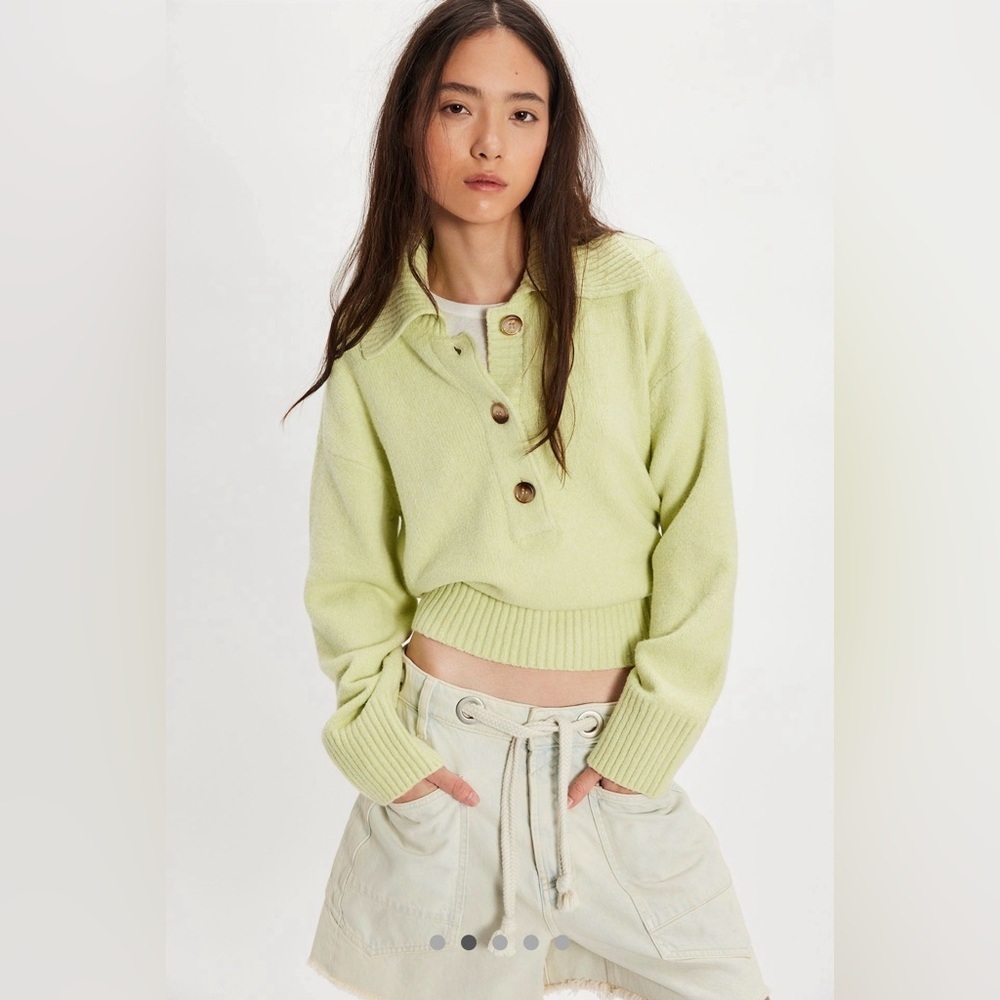 NWT Free People Trading Up Polo Size Large Color: Matcha Melange